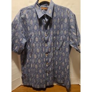 TORI RICHARD Palm Tree Hawaiian Shirt Men's Med Short Sleeve Button Up Blue